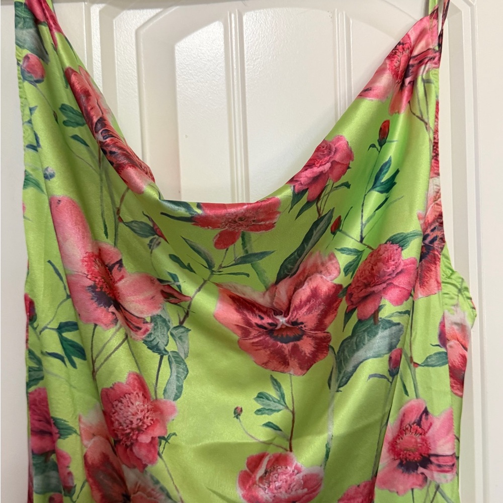 PrettyLittleThing Green and Pink Floral Maxi Dress